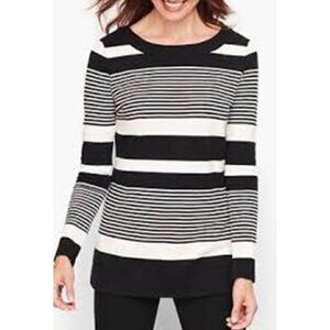 Talbots Black White Striped Bateau Neck Long Sleeve Tunic Tee Top Size SP
